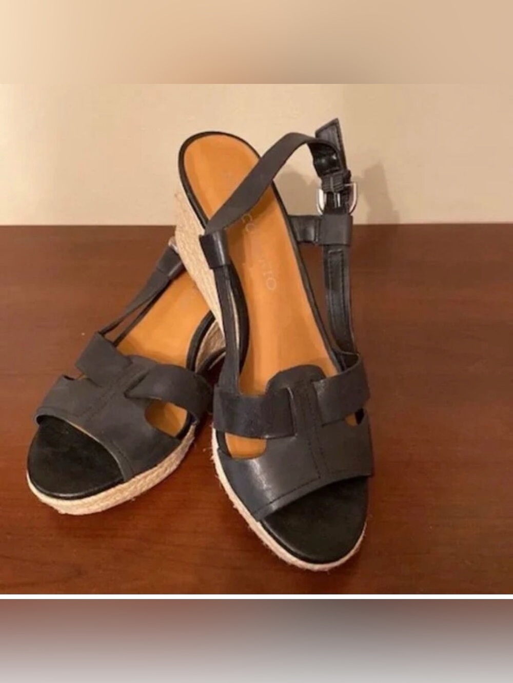 Franco Sarto Black Leather Espadrille Sandals | Size 7 1/2